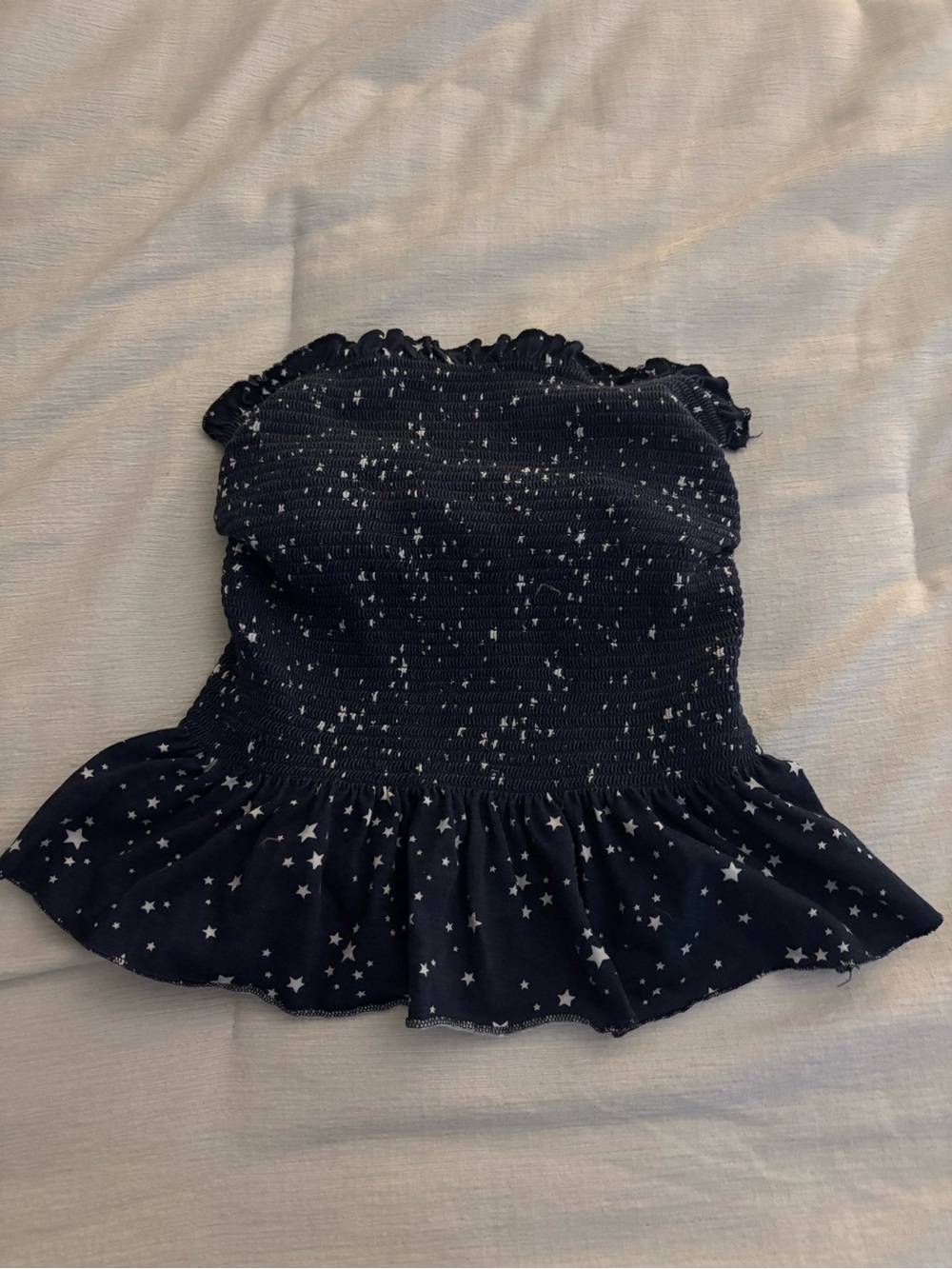 Blue and Navy Star pattern tube top with ruffle